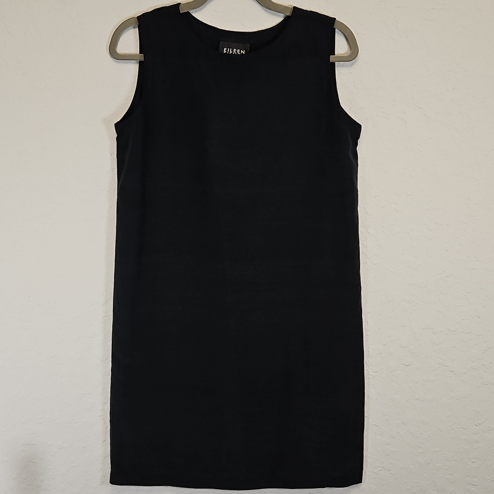 Eileen Fisher 100% Silk Sleeveless Dress In Black, Size Small